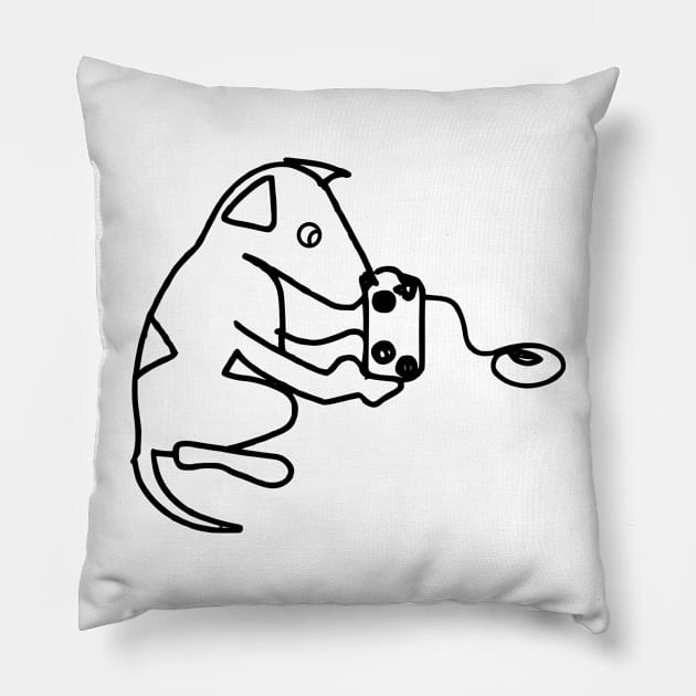 Cute Line Drawing of a Dog Playing Video Games Pillow by JoeHx