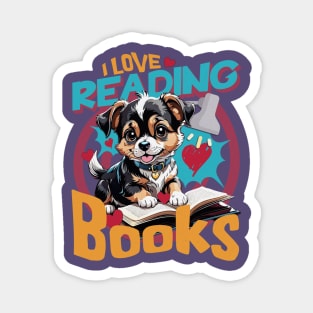 Cute Dog Reading Books I Love Reading Book Lover a Pet Owner Magnet