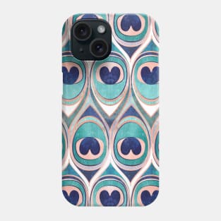 Peacock Feathers Eye // pattern // teal blue and metal coral rose Phone Case