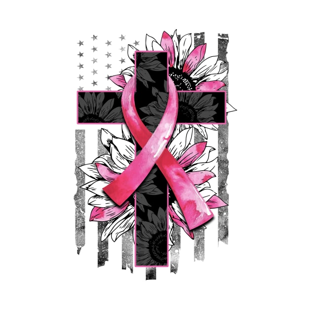 Breast Cancer ribbon with Cross & Flag by MonarchGraphics