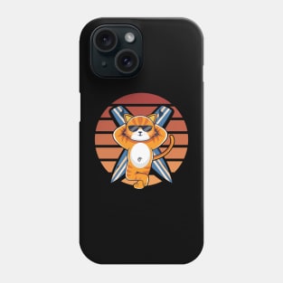 cat on surfing board cartoon illustration Phone Case