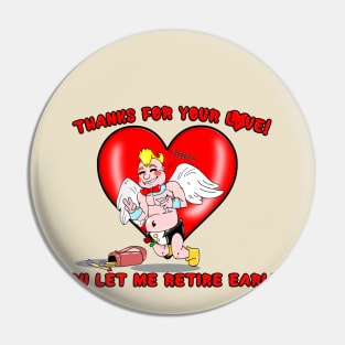 Cool Cupid Retires Love Valentines Cartoon Pin