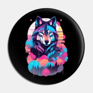 Vaporwave Wolf Shirt - Neon Blue Eyes Pin