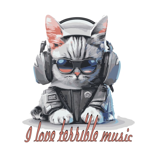 Crazy Cat Listening to Music Cartoon by marklink