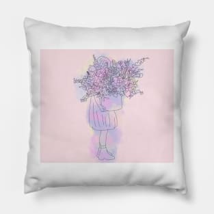 watercolor girl holding flowers Pillow