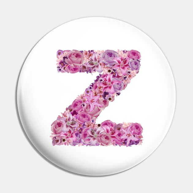 Pink Floral Letter Z Pin by HayleyLaurenDesign