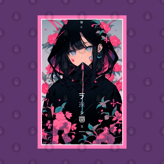 Aesthetic Anime Girl Pink Black | Quality Aesthetic Anime Design | Premium Chibi Manga Anime Art by AlNoah