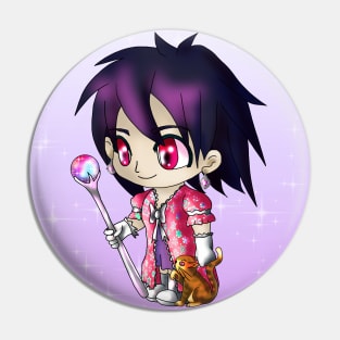 kawaii manga style sorcerer with a ginger cat, in pink, for dnd and fantasy fans Pin