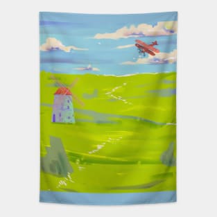 Flying over the green meadow Tapestry