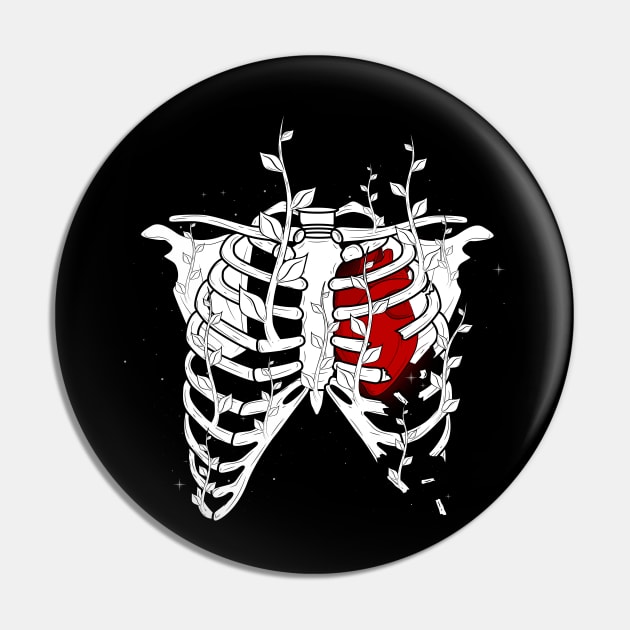 Skeleton with warm heart Pin by Notfoundartwork