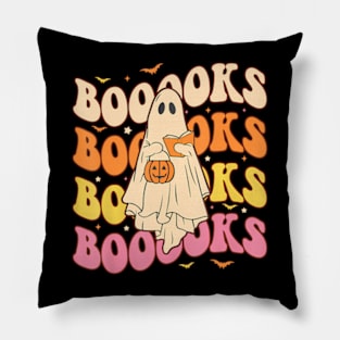 Booooks Groovy Cute Ghost Book Reading Halloween Pillow