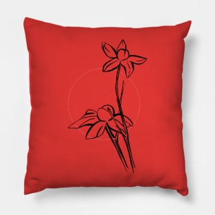 Wild flowers on a red circle background Pillow