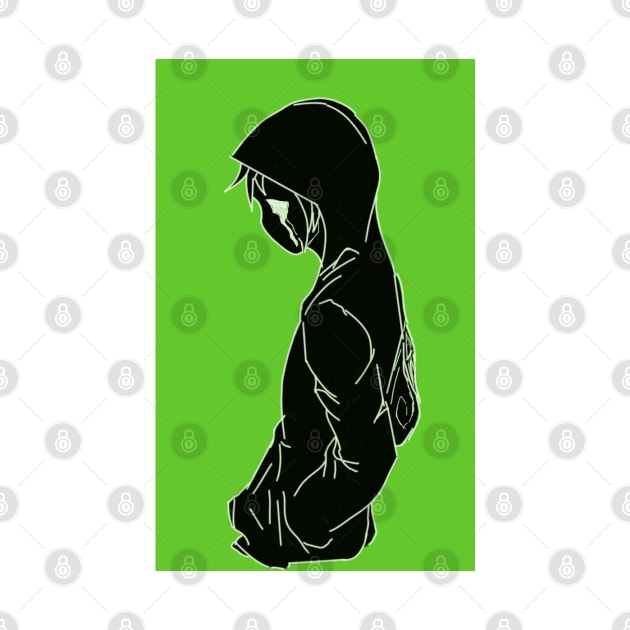 Crying Hoodie Dude (Green Background) by SnowJade