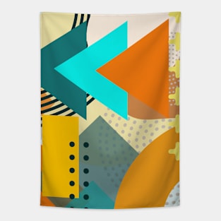 Modern Geometric Pattern Vibrant Aqua Gold Terracotta Retro Style Tapestry