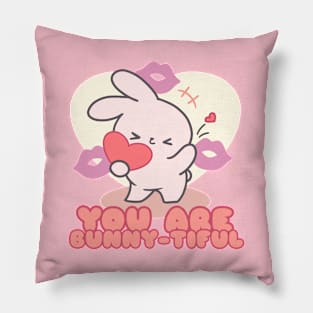 Cute Bunny kiss 'You Are Bunny-tiful'! Pillow