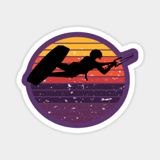 Kiter Silhouette In Black Kitesurfer Action Retro Sunrise Magnet