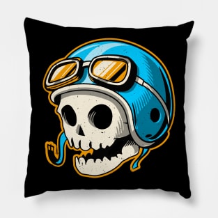 Skull in Motorcycle Helmet Pillow