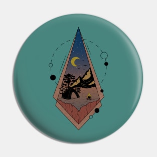 Camping Under the Moonlight Mountains and Trees Pin