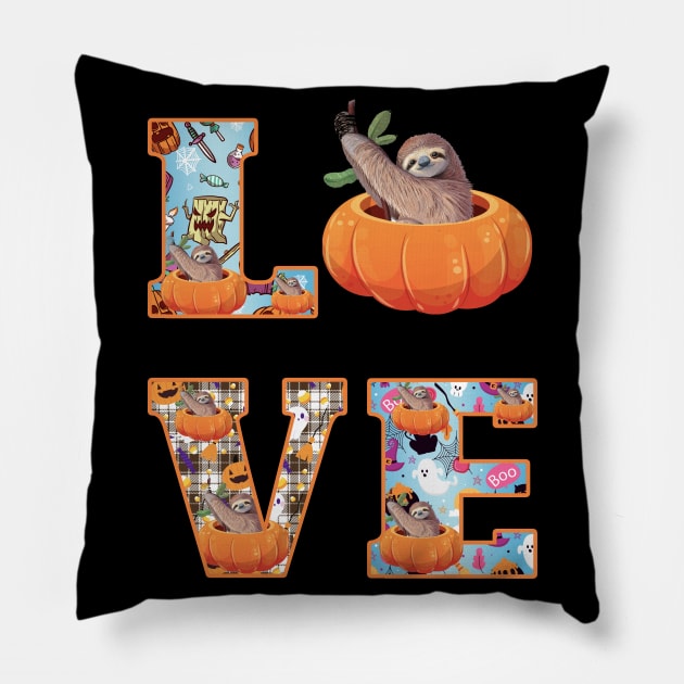 Cute Sloth Pumpkin Halloween Costume Pillow by Pelman