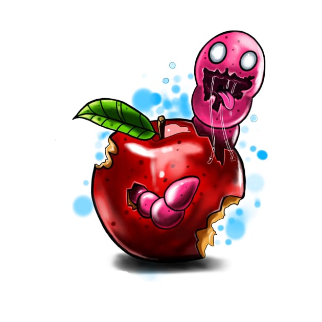 a Pink Worm in an Apple by DigitalArtsVibe