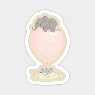 Elephant on a flying balloon Magnet