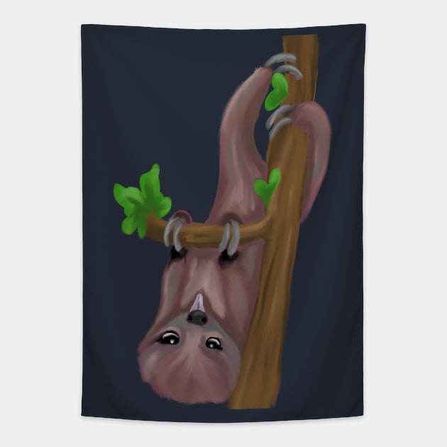 Cute sloth hanging on tree Tapestry by Antiope