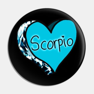 Scorpio Blue Aquamarine Love Heart Pin