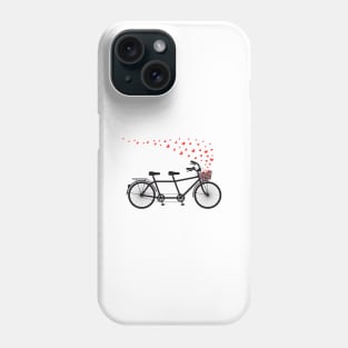 tandem bicycle and flying red hearts for Valentine's day, wedding invitation Phone Case