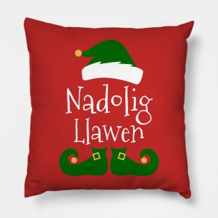 Nadolig Llawen Welsh Cymru Merry Christmas Wales Elf Pillow