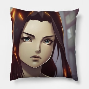 Beaux Animes Art Manga Anime Girl with green eyes and unlighted hair illustration Design Pillow