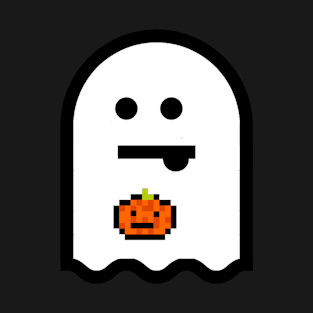 Kawaii Halloween Ghost with Pixel Jackolantern Pumpkin Edit T-Shirt