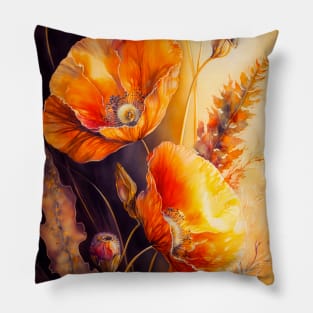 Beautiful poppies watercolor Pillow