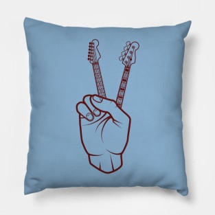 Guitar and Bass Outline Hand Peace Sign Light Theme Pillow