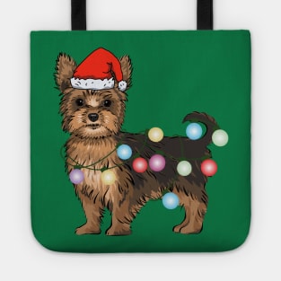 Yorkie Christmas Lights Tote