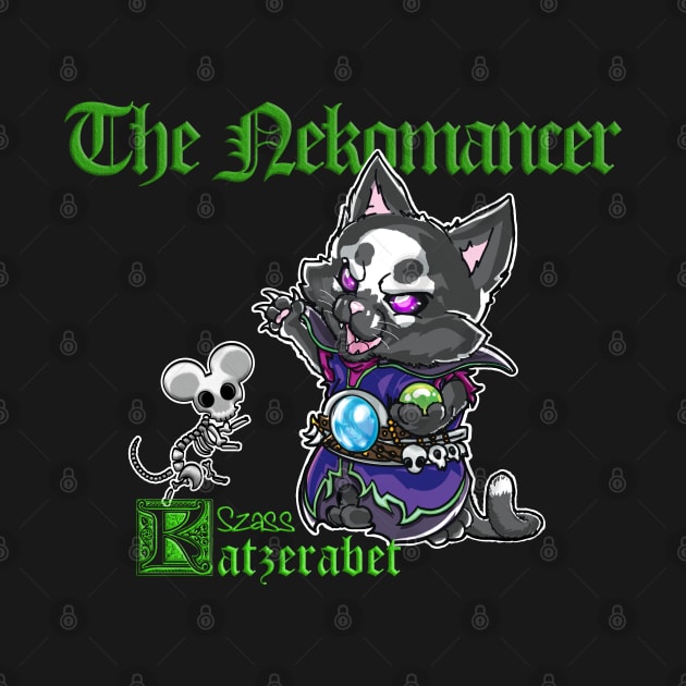 Fantasy Kittens Serie: the Nekomancer - cat necromancer and mice skeleton by DeMonica