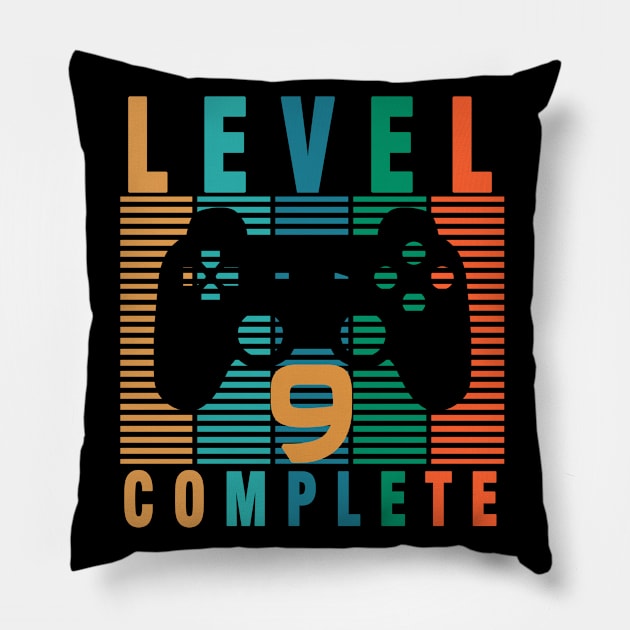 Vintage retro Gamers Level 9 complete Pillow by Magic Arts