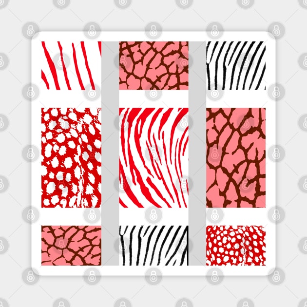 White and Red Mixed Animal Print Magnet by BlakCircleGirl