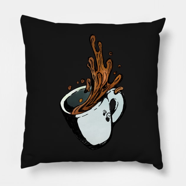 Coffee is spilling pattern  - black Pillow by Uwaki