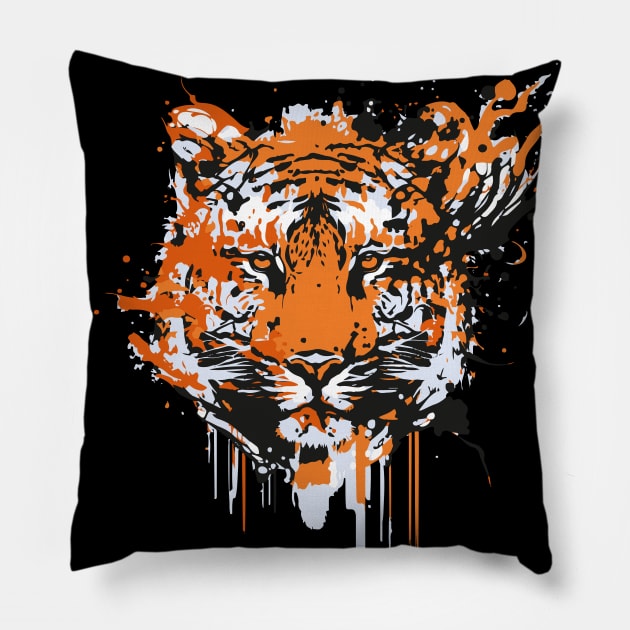 Colorful tiger face art Pillow by HB WOLF Arts