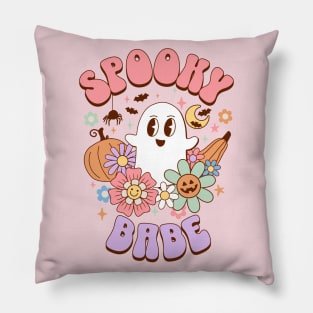 Spooky Babe Kawaii Ghost Retro Halloween Preppy Aesthetic Pillow