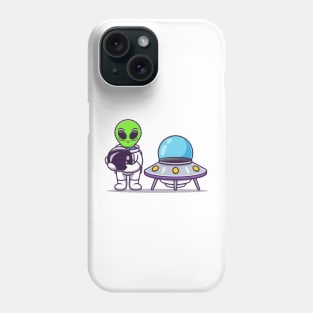 Cute Astronaut Alien Holding Helmet With Spaceship UFO Phone Case