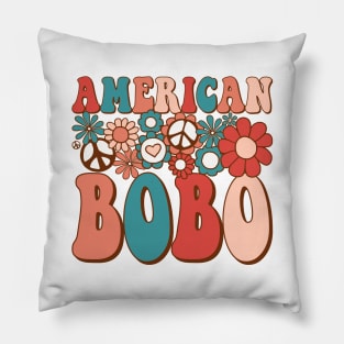 Retro Groovy American Bobo Matching Family 4th of July Pillow