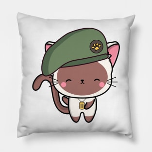 Green Beret White Cat Pillow