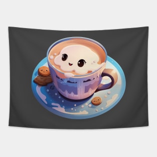 Cute Kawaii cup of cappucino with biscuits Tapestry