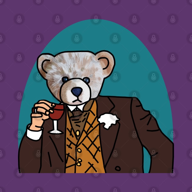 Bear In Suit Drinking Wine Portrait by ellenhenryart