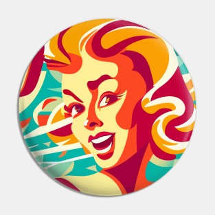 Abstract retro illustration of a girl in the style of the 70's on a multicolored background Pin