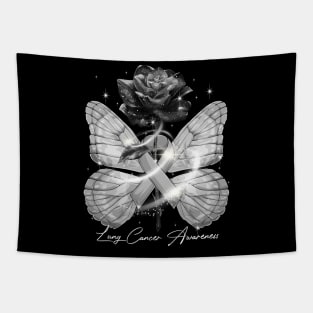 Lung Cancer Awareness Rose Butterfly Ribbon Tapestry