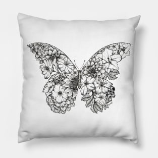 Floral Butterfly White Background Pillow