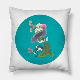 Minhwa: Lotus and Night Herons F Type (Korean traditional/folk art) Pillow