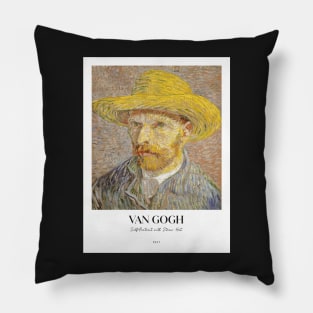 Self-Portrait with a Straw Hat with text Pillow